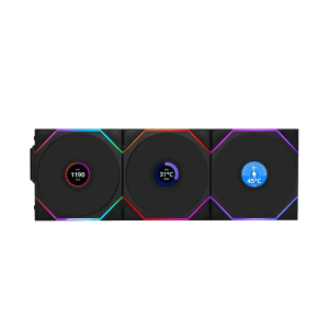 خنک کننده بادی لیان لی مدل UNI FAN TL120 LCD Wireless Black بسته 3 عددی